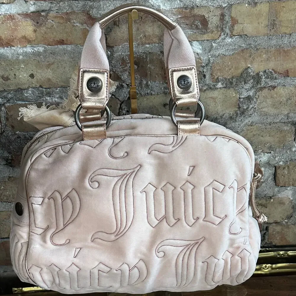 Vintage Y2K Juicy Couture Pink Velour Bowler Bag
